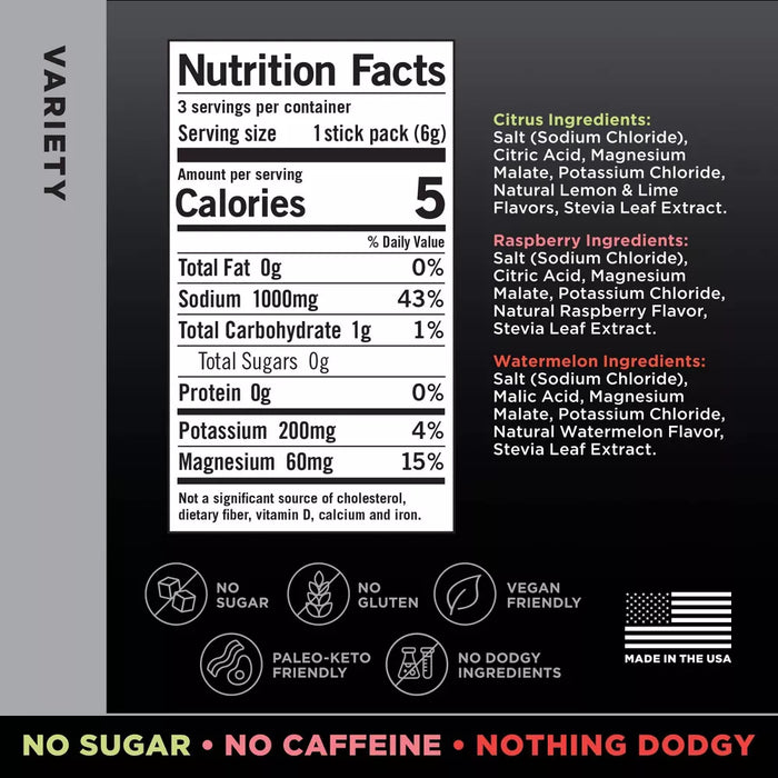 LMNT Zero-Sugar Electrolytes Drink - Variety Pack - 2.52oz/3ct