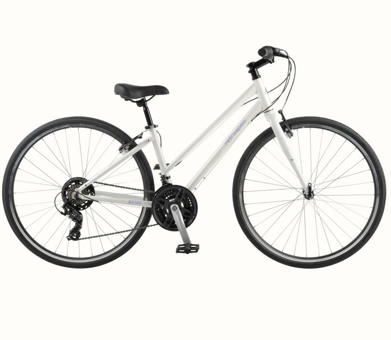 Retrospec Atlas Step-Thru Comfort Hybrid Bike Shimano Tourney - White