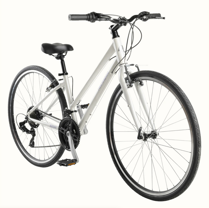 Retrospec Atlas Step-Thru Comfort Hybrid Bike Shimano Tourney - White