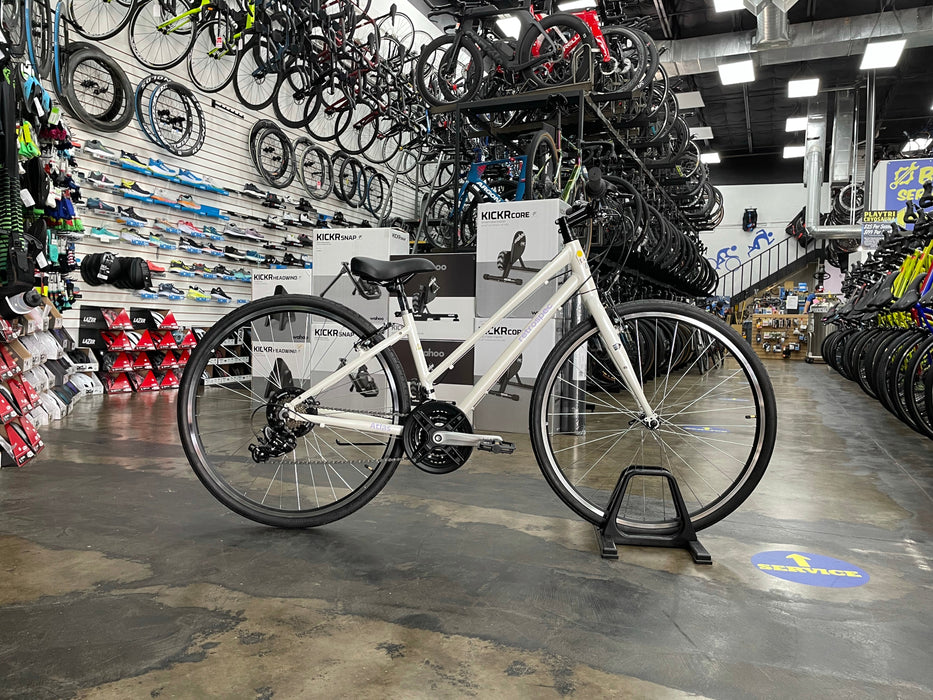 Retrospec Atlas Step-Thru Comfort Hybrid Bike Shimano Tourney - White