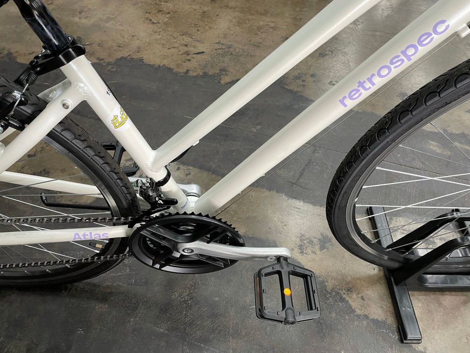 Retrospec Atlas Step-Thru Comfort Hybrid Bike Shimano Tourney - White